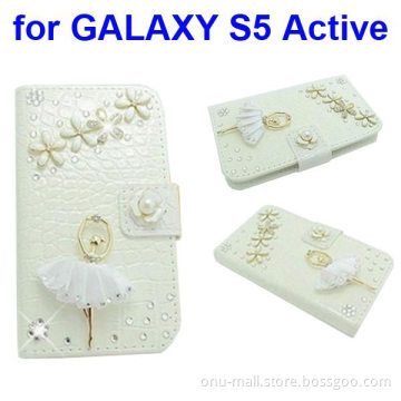 3D Bling Rhinestone Design Wallet Leather Flip Case Cover for Samsung Galaxy S5 Active